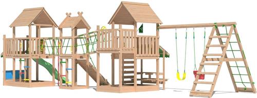 Jungle Gym speeltoestel van douglas hout - Jungle Gazebo XXL met groene glijbaan - Tuin speeltoestel voor buiten met schommels, klimwand en picknicktafel