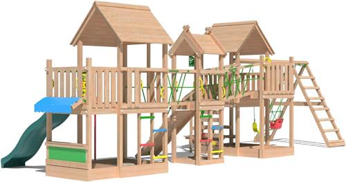 Jungle Gym speeltoestel van douglas hout - Jungle Gazebo XXL met donkergroene glijbaan - Tuin speeltoestel voor buiten met schommels, klimwand en picknicktafel