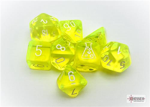 Chessex 8-Die set Lab Dice Translucent Neon Yellow/White