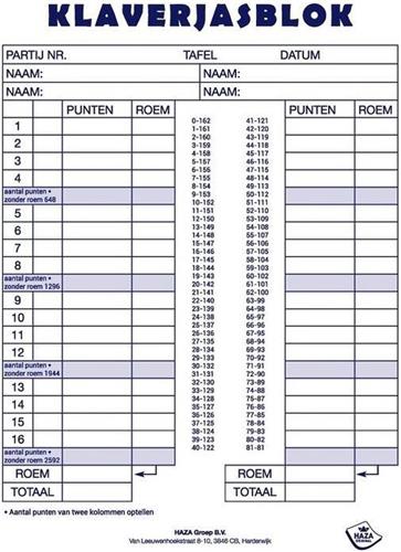 1x Scoreblokken Klaverjassen 50 vellen - Kaartspellen - Familiespelletjes - Klaverjassen score notitieblok