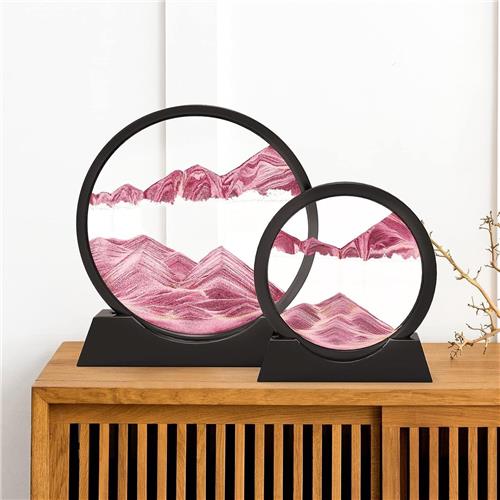 Sand Pictures To Turn, 3D Sand Cape - The Sand Art In The Deep Sea Flowing Sand Painting Gifts Hourglass Decoration Aesthetic For Office Living Room Desk Adults Kids (Pink,12 Inch)
