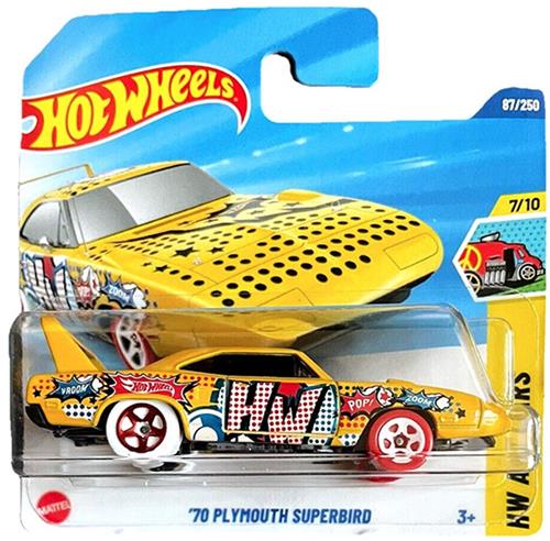 HOT WHEELS '70 PLYMOUTH SUPERBIRD YELLOW/POP ART 87/250 HW ART CARS 7/10
