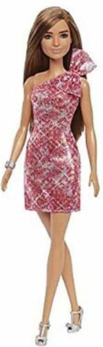 Barbie Glitz-pop met roze glitter-schouderjurk