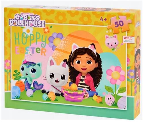 gabby's dollhouse puzzel, kinder puzzel, puzzel, 50 stukjes, gabby's dollhouse, easter, pasen, paas puzzel, happy easter puzzel