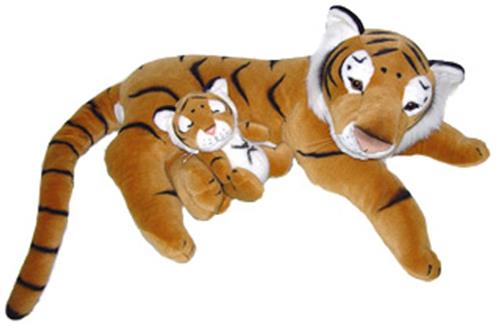 PIA Soft Toys Pluche Knuffeldier Tijger bruin liggend met baby - 80 cm