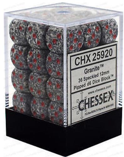 Chessex Graniet Gespikkeld D6 12mm Dobbelsteen Set 36 stuks.