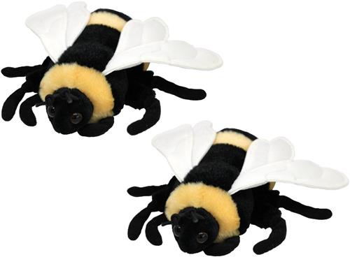 Nature Planet Knuffeldier Honingbij/bijen - 2x - pluche knuffel - geel/zwart - 15 cm
