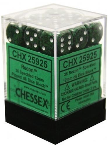 Chessex Recon Gespikkeld D6 12mm Dobbelsteen Set (36 stuks)