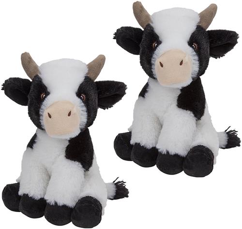 Nature Planet pluche knuffel Koe - 2x - 23 cm - zwart/wit - boerderij dieren knuffels