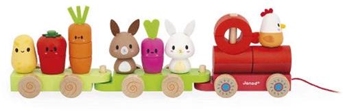 Janod Boerderij - Houten Boerderij Trek-trein - 2-in-1 bouw en trek educatief speelgoed - Ontdek De Dieren Van De Boerderij - Ideaal voor de ontwikkeling van de motoriek van de allerkleinsten - Geschikt Vanaf 1 Jaar