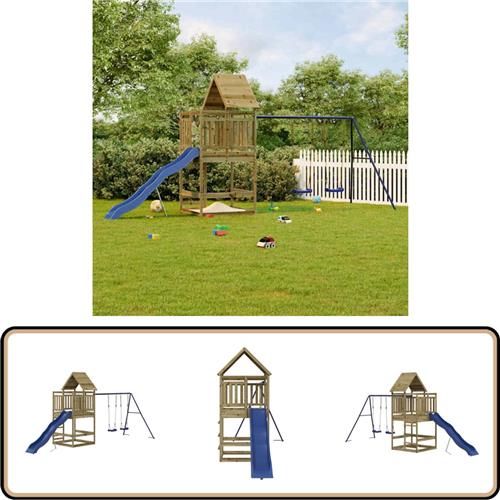 vidaXL Speelhuis met Glijbaan en Schommel - Grenenhout Tuinspeelset - Tuinspeelsets - Speelset - Speeltoestellen
