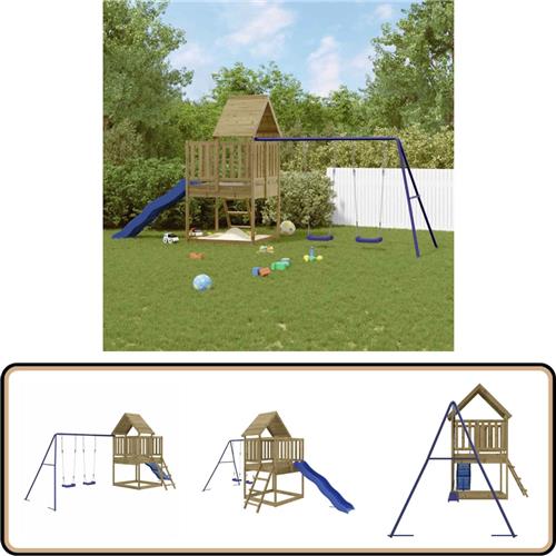 vidaXL Speelhuis met Schommel & Glijbaan - Hout Speelhuis - Speelhuizen - Buitenspeelsets - Speelset