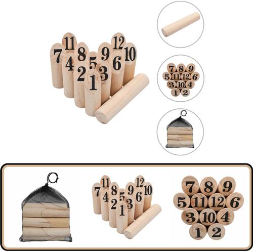 vidaXL Nummer Kubb spelset hout - 12 stuks met draagtas Nummer Kubb - Nummer Kubbs - Kubb - Kubbs