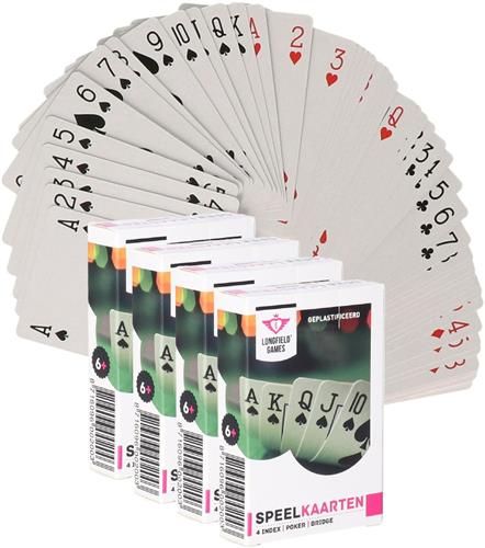 Longfield games Speelkaarten set - 4x pakjes- 54 kaarten - klassiek - kaartspel