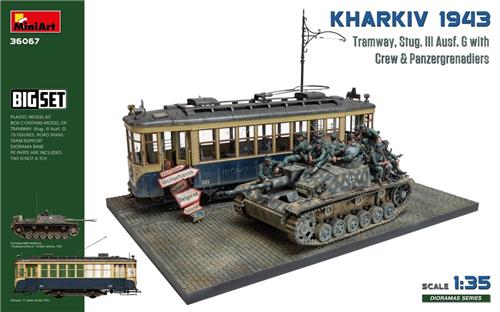 1:35 MiniArt 36067 Diorama Charkov 1943: Tram & Stug III Ausf. G met Bemanning - BIG Set Plastic Modelbouwpakket
