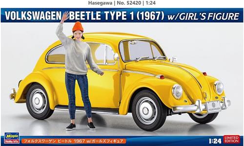 1:24 Hasegawa 52420 Volkswagen Beetle Type 1 - 1967 - met Vrouwelijk Figuur - Auto Plastic Modelbouwpakket
