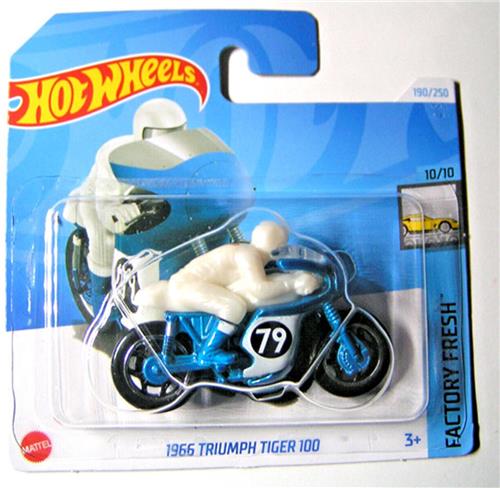 HOT WHEELS HTD43 1966 TRIUMPH TIGER 100 METALIC BLUE 190/250 1:64 HW FACTORY FRESH 10/10