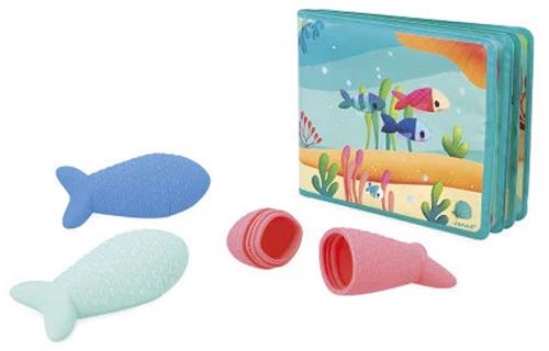 Janod Badspeelgoed - Badboekje Het Feest Onder De Oceaan - Badboekje Met 3 Vis-Spuitfiguren - Om Badtijd Tot Een Magisch Moment Te Maken - Geschikt Vanaf 10 maanden