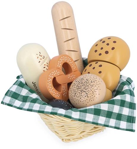 Janod Shiny Grandma - Bakkersmand - Leuke Mand Met 6 Broden En Gebakjes - Ideaal Voor Een Keuken Of Winkeltje - Imitatie Keukenset - Geschikt Vanaf 3 Jaar
