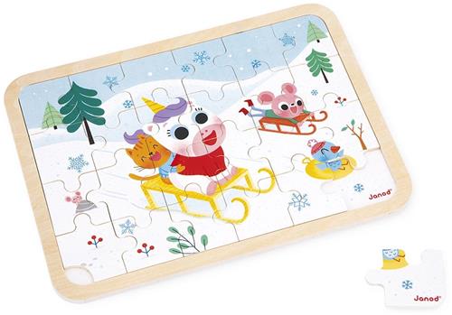 Janod - 24-Delige Houten Puzzel 'In De Bergen' - Met Als Thema Winter En Eenhoorns - Puzzel Met 24 Stukjes - Geschikt Vanaf 3 Jaar