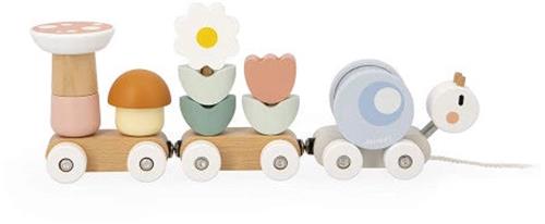 Janod Sweet Cocoon - Houten Slakken Trein - 2-In-1 Bouw-En-Trek Educatief Speelgoed - Ontdek Vormen En Kleuren - Ideaal Voor De Ontwikkeling Van De Motoriek Van De Allerkleinsten - Geschikt Vanaf 1 Jaar