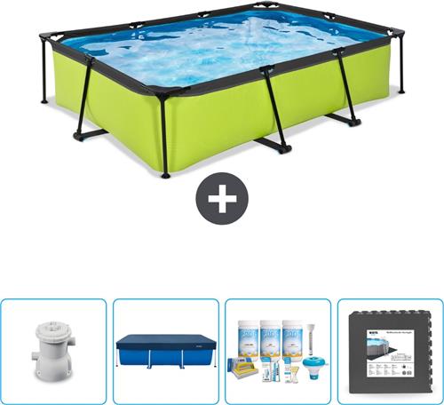 EXIT Rechthoekig Lime Frame Zwembad - 300 x 200 x 65 cm - Inclusief Pomp Afdekzeil - Onderhoudspakket - Vloertegels - Nu extra voordelig