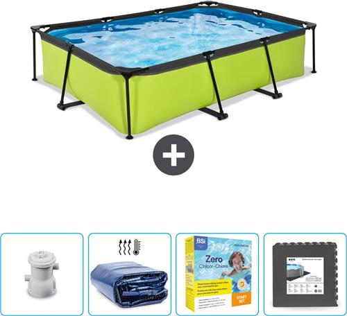 EXIT Rechthoekig Lime Frame Zwembad - 300 x 200 x 65 cm - Inclusief Pomp Solarzeil - Onderhoudspakket - Vloertegels - Nu extra voordelig
