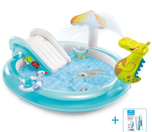Intex - Opblaaszwembad - Gator Play Center - Vanaf 2 jaar - Kinderspeelparadijs - 201 x 170 x 84 cm inclusief reparatiesetje