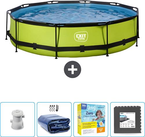 EXIT Rond Lime Frame Zwembad - 360 x 76 cm - Inclusief Pomp Solarzeil - Onderhoudspakket - Vloertegels - Nu extra voordelig