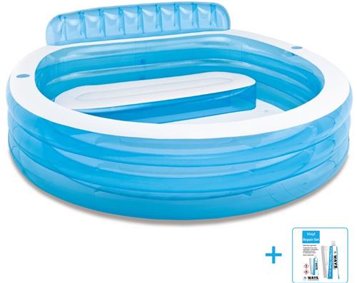 Intex - Opblaaszwembad - Swim Center Family Lounge Pool - Ingebouwde bank - Vanaf 6 jaar - 229 x 218 x 79 cm inclusief reparatiesetje