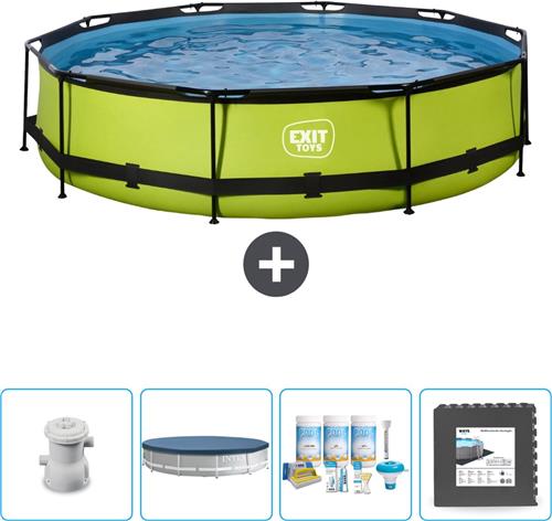 EXIT Rond Lime Frame Zwembad - 360 x 76 cm - Inclusief Pomp Afdekzeil - Onderhoudspakket - Vloertegels - Nu extra voordelig