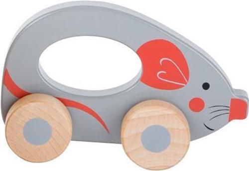 Small Foot Muis Met Wielen Hout Grijs 11 Cm