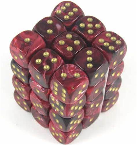 Chessex Vortex Burgundy/gold D6 12mm Dobbelsteen Set (36 stuks)