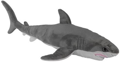 Nature Planet Knuffeldier witte haai - zachte pluche stof - veel details - grijs - 58 cm - Cadeau - Kinderen - Zeedieren