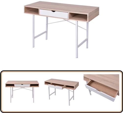 vidaXL Bureau met Lade - Eiken en Wit - 120x48x77 cm Kantoormeubilair - Bureau - Eiken Meubels - Houten Bureau - Multifunctioneel Bureau