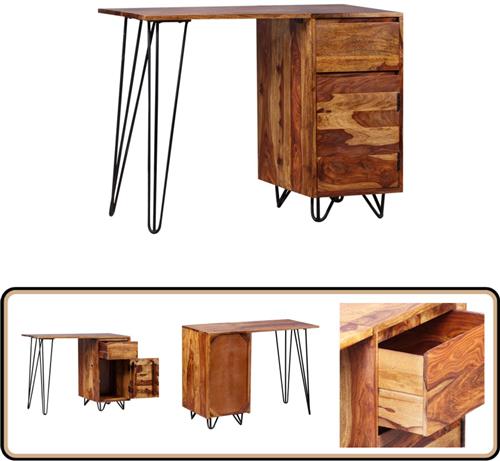 vidaXL Schrijftafel - 1 Lade & Kastje - Massief Hout Schrijftafel - Vintage Bureau - Retro Meubels - Sheeshamhouten Bureau - Houten Bureau