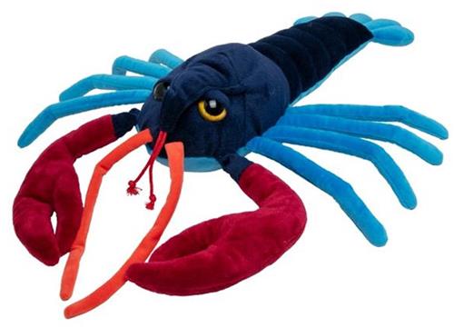 Nature Planet Knuffeldier Kreeft - zachte pluche stof - veel details - blauw/rood - 43 cm - Cadeau - Kinderen - Zeedieren