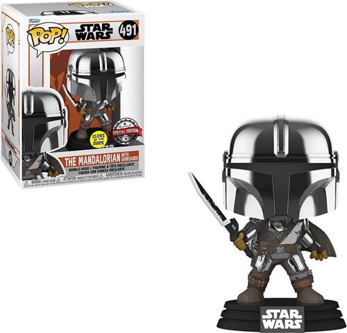Funko Mando met Darksaber (Glow in the Dark + Metallic) - Funko Pop! - The Mandalorian Figuur  - 9cm