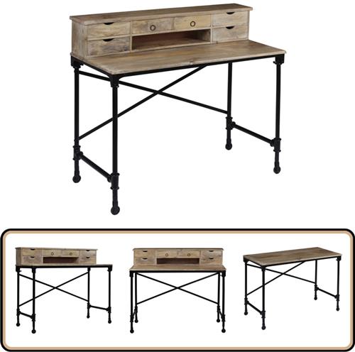 vidaXL schrijftafel massief mangohout en staal Schrijftafel - Vintage Bureau - Mangohouten Bureau - Bureaus - Kantoor Meubilair