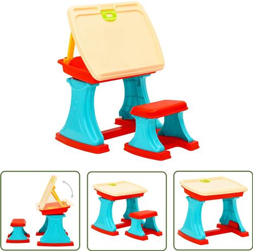 vidaXL Kinderbureau met Kruk - Meer kleurig en Functioneel Kinderbureau - Leerbord - Tafel - Stoeltje - Kunststoffen Meubilair