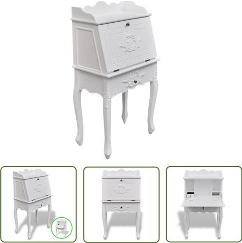 vidaXL Franse secretaire hout - 60x36,4x111 cm - Wit Franse Secretaire - Vintage Bureau - Houten Bureau - Antiek Bureau - Wit Bureau