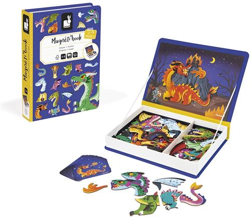 Janod Magnetibook - Draken - Magneetboek Speelset Inclusief 53 Magneten En 10 Voorbeeldkaarten - Geschikt vanaf 3 Jaar