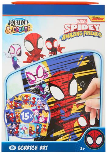Marvel Spidey & Amazing Friends - Disney Junior - Scratch & Create - krasboek krasblok met pen - 15 kleurplaten - kids 3+