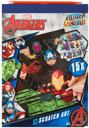 Marvel Avengers Scratch & Create - krasboek met pen - krasblok - kids 3+ - kraskunst - superhelden hulk, thor
