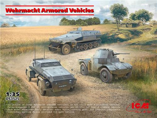1:35 ICM DS3525 Pantservoertuigen van de Wehrmacht - Sd.Kfz.251/1 + Sd.Kfz.247 + P204 Plastic Modelbouwpakket