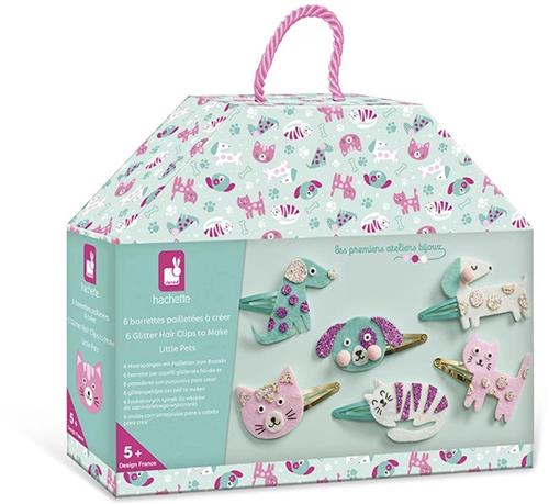 Janod Les Ateliers Bijoux - Set Om 6 Kleine Huisdieren Haarclips Te Maken - Katten en honden Van Vilt Met Glitter - Geschikt Vanaf 5 Jaar