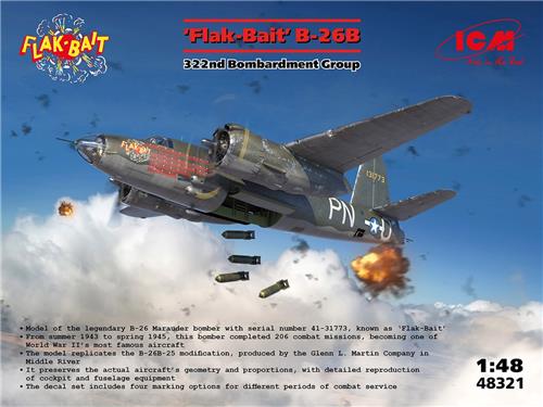1:48 ICM 48321 Martin B-26B Marauder Flak Bait - 322nd Bombardment Group - Propeller Vliegtuig Plastic Modelbouwpakket