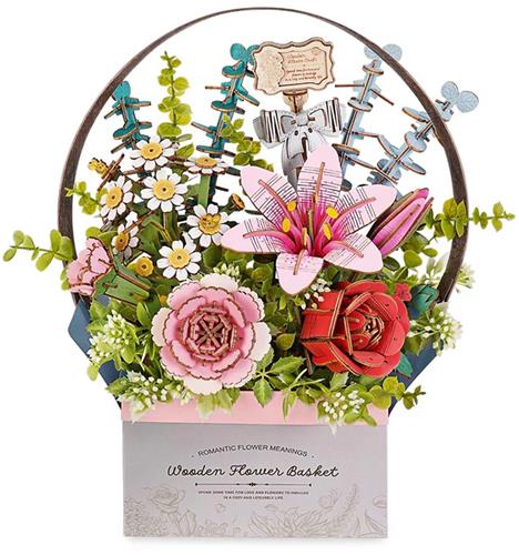 DIY Houten Bloemenmandje/Wooden Flower Basket, Robotime, TW03H, 28x15x30cm