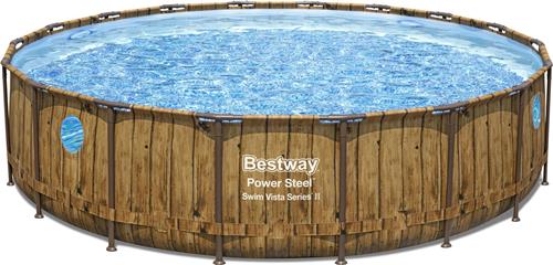 Bestway - Power Steel Swim Vista - Opzetzwembad inclusief filterpomp en accessoires - 549x122 cm - Houtprint - Rond