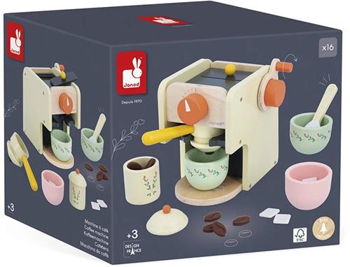 Janod Shiny Grandma - Koffiemachine Met 5 Accessoires - Houten Speelset Om Een Echte Barista Te Worden! - Geschikt Vanaf 3 Jaar